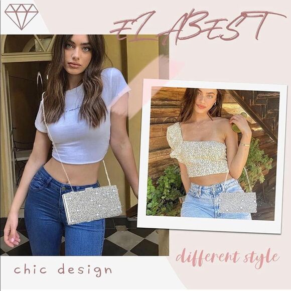 Silver Crystal Purse with Crystals on Front and Back & silver detachable chain - Picture 9 of 9